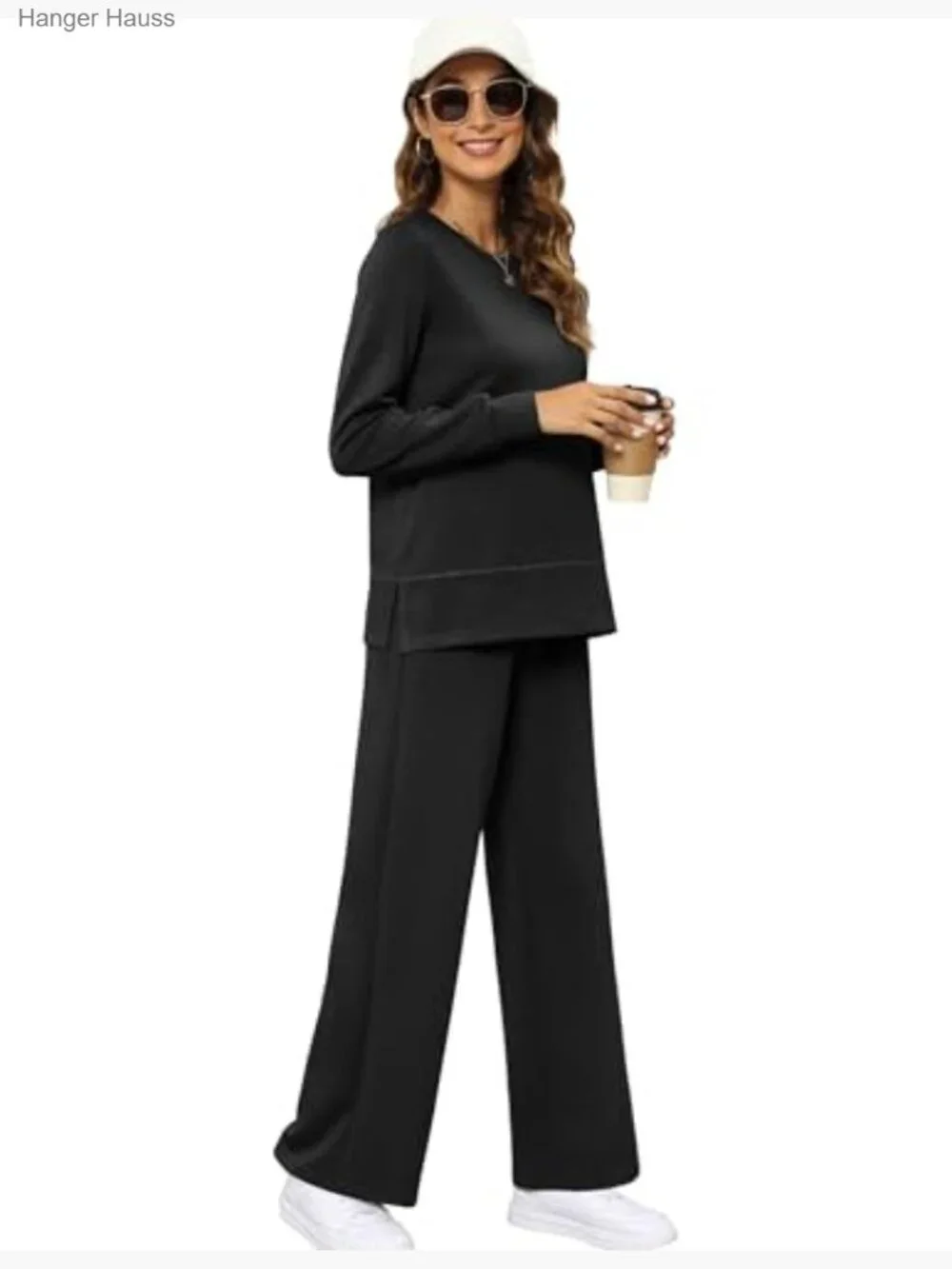 Women's 2 Piece Lounge Sets Side Slit Outfits Wide Leg Tracksuit Comfy - Picture 2 of 7